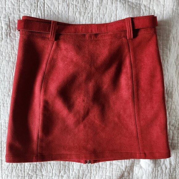 🇫🇷 French Mini Faux Suede Red Skirt - Size M - Picture 3 of 6